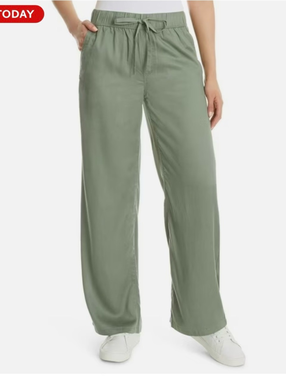 Women’s  Olive Green Relaxed Elastic-Waist Pants